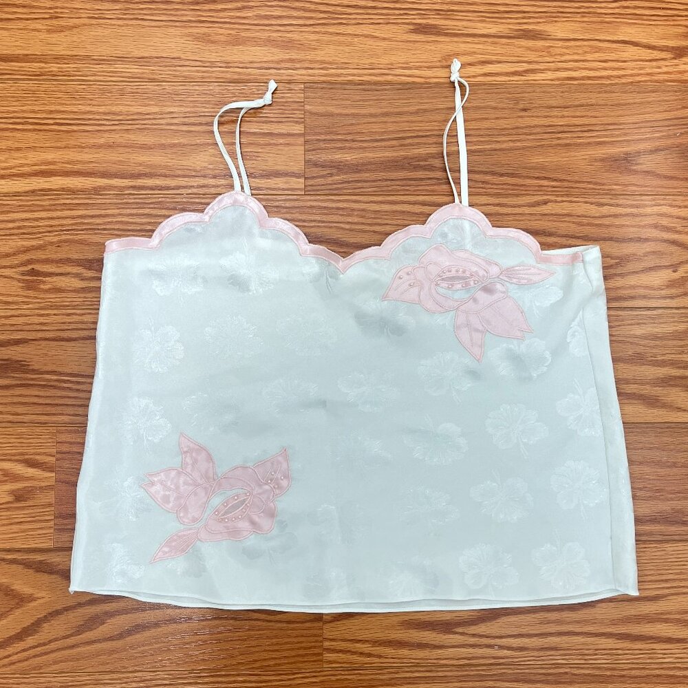 Vintage Victoria’s Secret Lace Cami, Large, Medium, Silk, Pastel Pink Floral Top